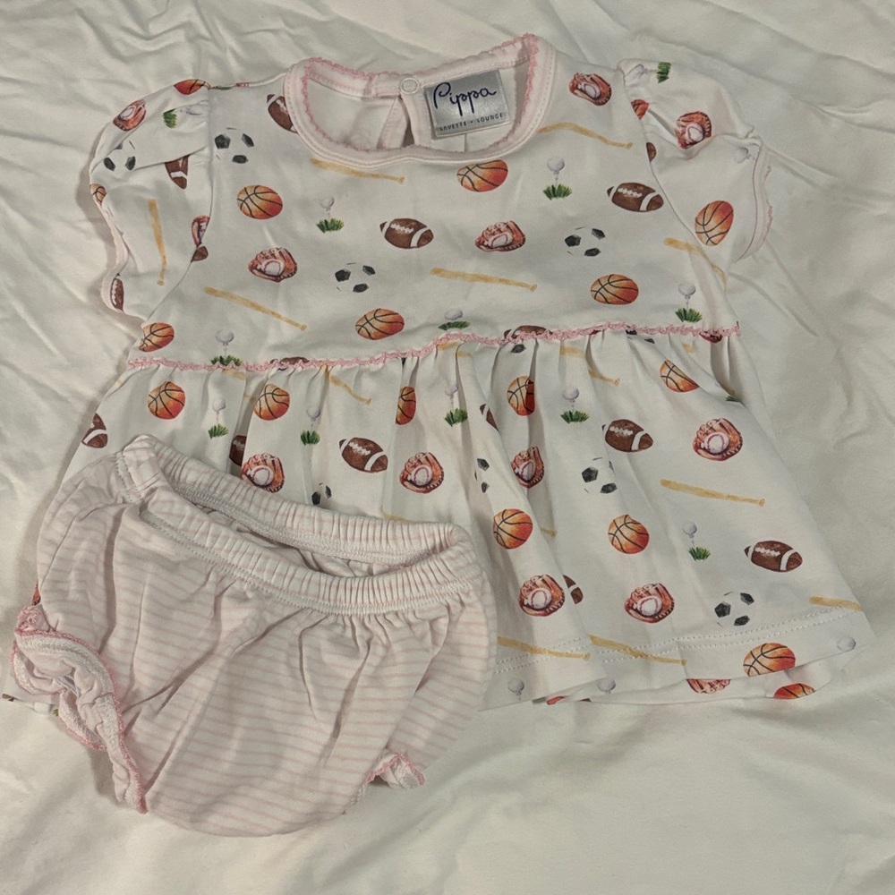 Sports Print Dress Set - White and Pink